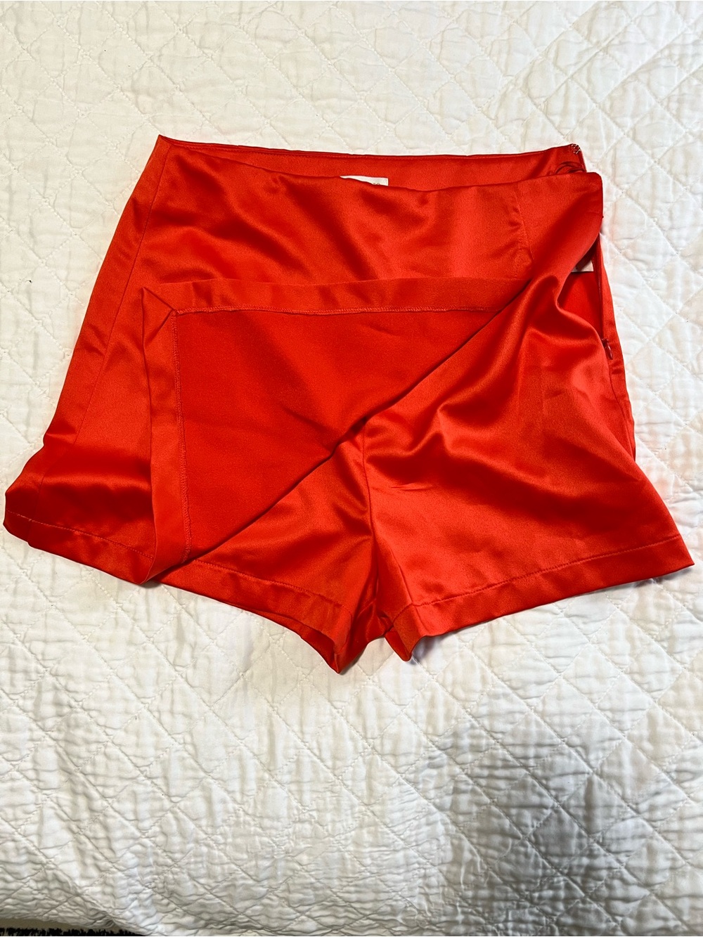 Flying Tomato Red Satin Wrap Skort Side Tie Zipper Size Small
